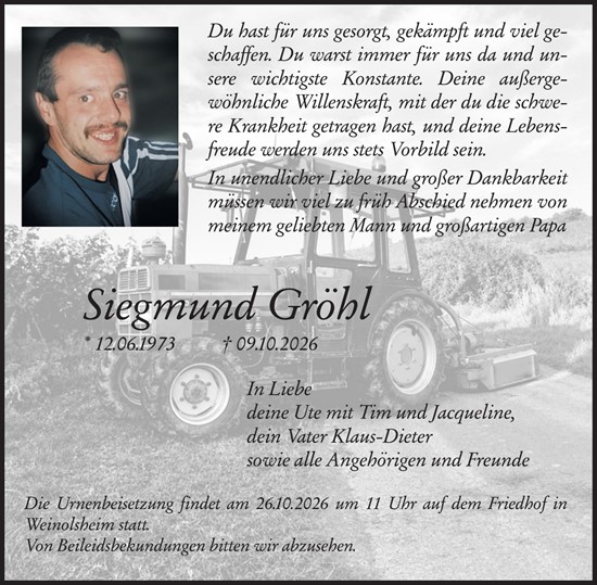 Traueranzeige von Siegmund Gröhl von Allgemeine Zeitung Mainz