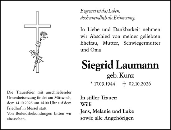 Traueranzeige von Siegrid Laumann von Darmstädter Echo