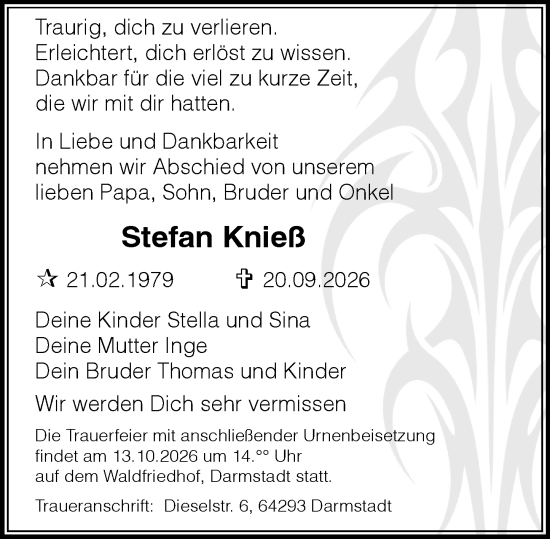 Traueranzeige von Stefan Knieß von Darmstädter Echo