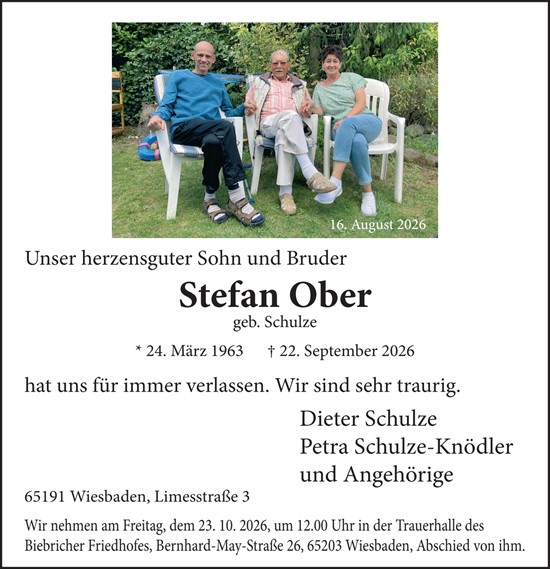 Traueranzeige von Stefan Ober von Wiesbadener Kurier