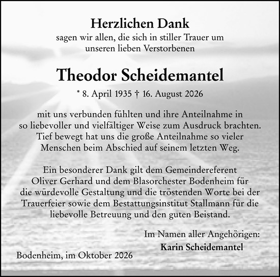 Traueranzeige von Theodor Scheidemantel von Allgemeine Zeitung Mainz