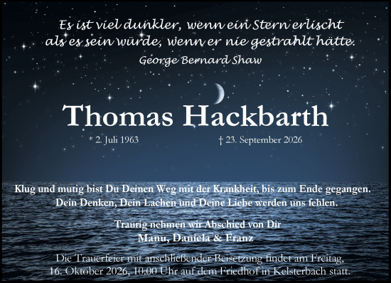 Traueranzeige von Thomas Hackbarth von Rüsselsheimer Echo