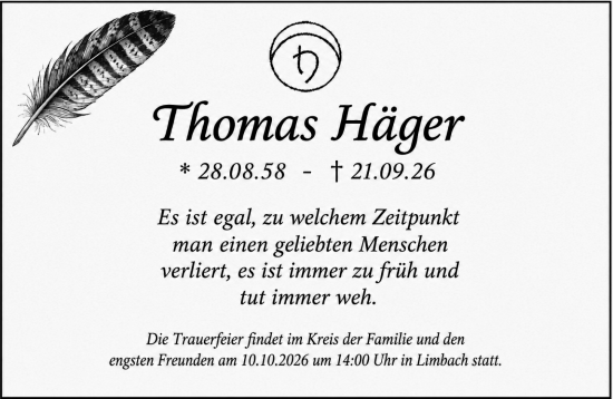 Traueranzeige von Thomas Häger von Allgemeine Zeitung Mainz