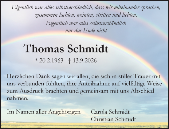Traueranzeige von Thomas Schmidt von Rüsselsheimer Echo