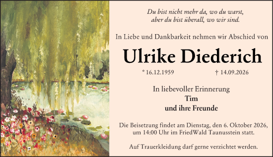 Traueranzeige von Ulrike Diederich von Wiesbadener Kurier