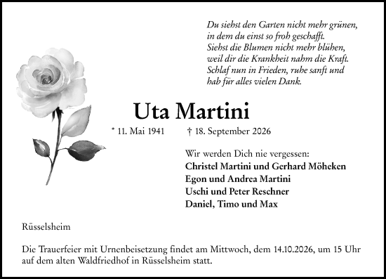 Traueranzeige von Uta Martini von Rüsselsheimer Echo
