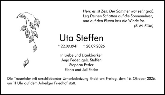 Traueranzeige von Uta Steffen von Darmstädter Echo