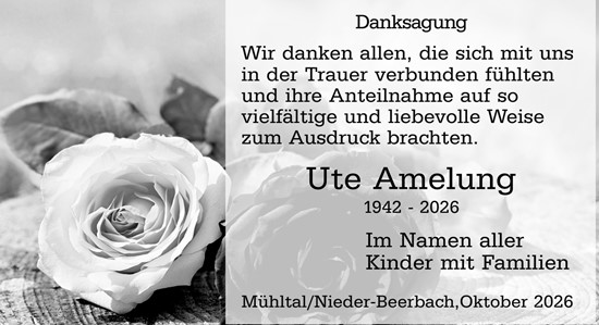 Traueranzeige von Ute Amelung von Darmstädter Echo