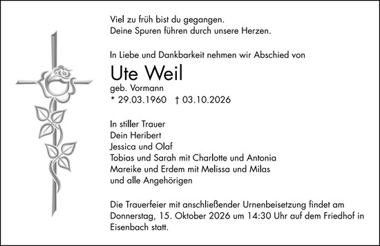 Traueranzeige von Ute Weil von Camberger Anzeiger