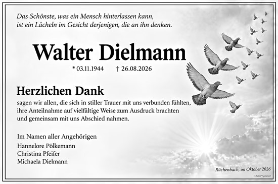 Traueranzeige von Walter Dielmann von Hinterländer Anzeiger