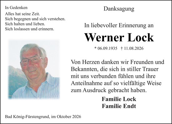 Traueranzeige von Werner Lock von Odenwälder Echo