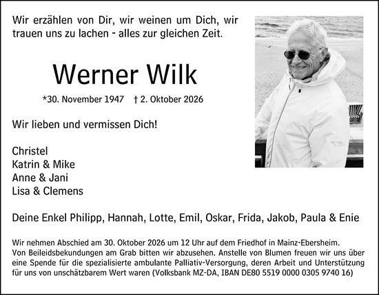 Traueranzeige von Werner Wilk von Allgemeine Zeitung Alzey