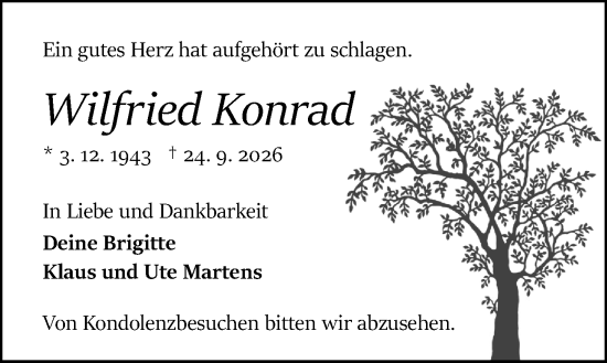 Traueranzeige von Wilfried Konrad von Odenwälder Echo