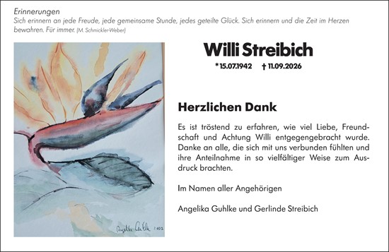 Traueranzeige von Willi Streibich von Allgemeine Zeitung Mainz