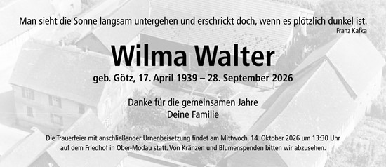Traueranzeige von Wilma Walter von Darmstädter Echo