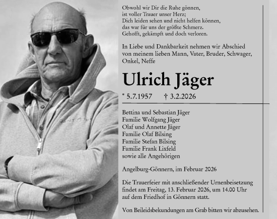 Traueranzeige von Ulrich Jäger von Hinterländer Anzeiger