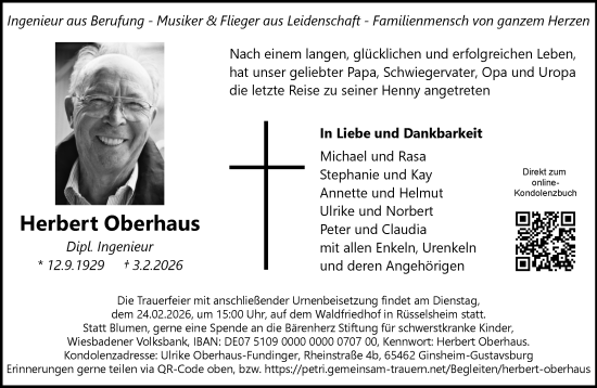 Traueranzeige von Herbert Oberhaus von Rüsselsheimer Echo