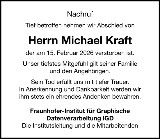 Traueranzeige von Michael Kraft 