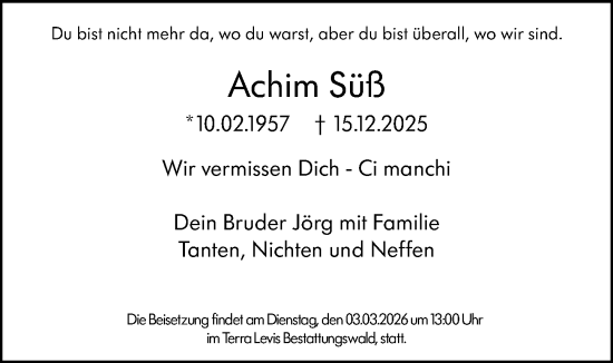 Traueranzeige von Achim Süß von Wiesbadener Kurier