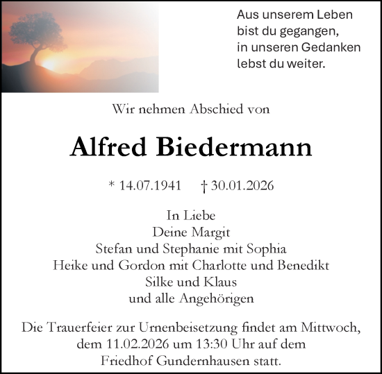Traueranzeige von Alfred Biedermann von Darmstädter Echo