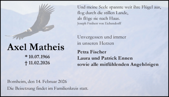 Traueranzeige von Axel Matheis von Allgemeine Zeitung Alzey