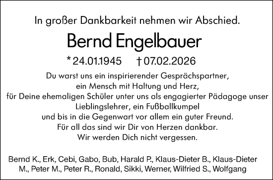 Traueranzeige von Bernd Engelbauer von Allgemeine Zeitung Mainz
