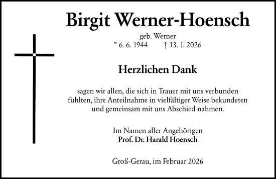 Traueranzeige von Birgit Werner-Hoensch von Groß-Gerauer Echo