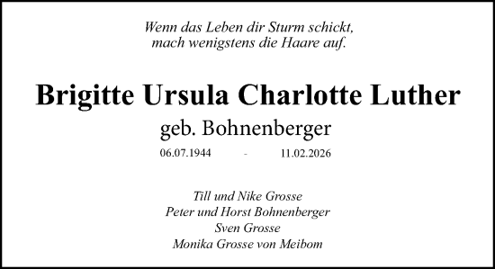 Traueranzeige von Brigitte Ursula Charlotte Luther von Wiesbadener Kurier