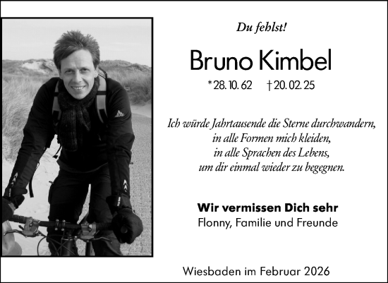 Traueranzeige von Bruno Kimbel von Wiesbadener Kurier