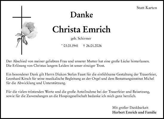 Traueranzeige von Christa Emrich von Allgemeine Zeitung Rheinhessen-Nahe