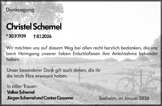 Traueranzeige von Christel Schemel von Darmstädter Echo
