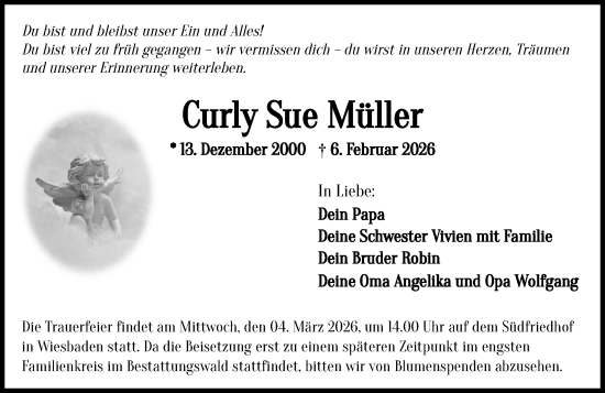 Traueranzeige von Curly Sue Müller von Wiesbadener Kurier