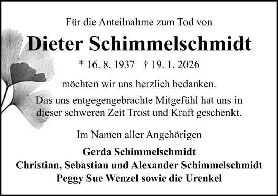 Traueranzeige von Dieter Schimmelschmidt von Odenwälder Echo