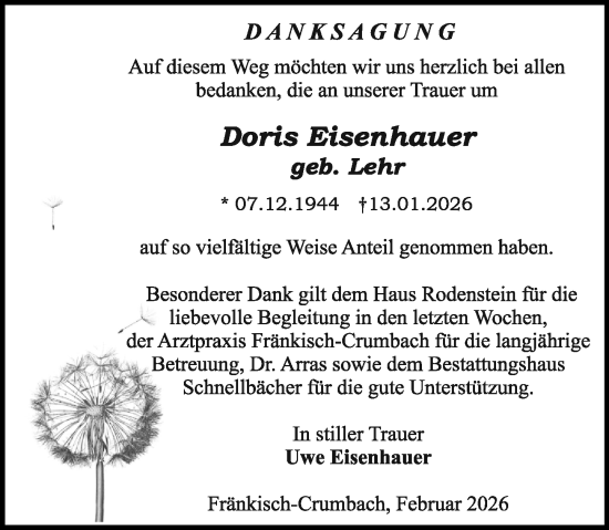 Traueranzeige von Doris Eisenhauer von Odenwälder Echo
