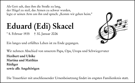 Traueranzeige von Eduard Skacel von Camberger Anzeiger