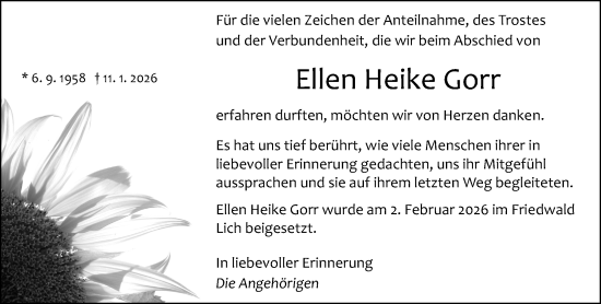 Traueranzeige von Ellen Heike Gorr von Wetzlarer Neue Zeitung