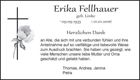 Traueranzeige von Erika Fellhauer von Rheingau-Taunus-Kreis Wochenblatt