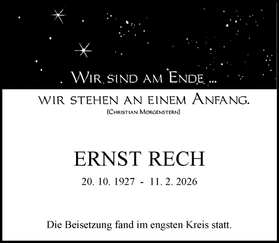 Traueranzeige von Ernst Rech von Allgemeine Zeitung Mainz
