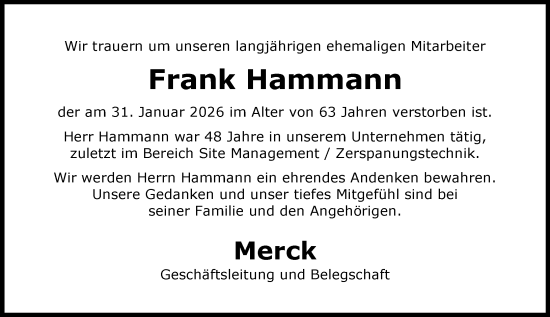 Traueranzeige von Frank Hammann von Darmstädter Echo