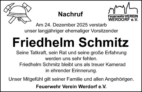 Traueranzeige von Friedhelm Schmitz von Wetzlarer Neue Zeitung