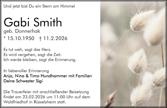 Traueranzeige von Gabi Smith von Rüsselsheimer Echo