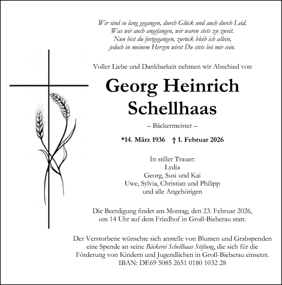 Traueranzeige von Georg Heinrich Schellhaas von Darmstädter Echo