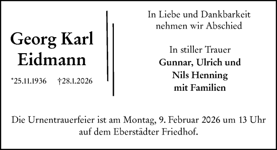 Traueranzeige von Georg Karl Eidmann von Darmstädter Echo