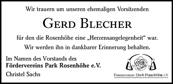 Traueranzeige von Gerd Blecher von Darmstädter Echo