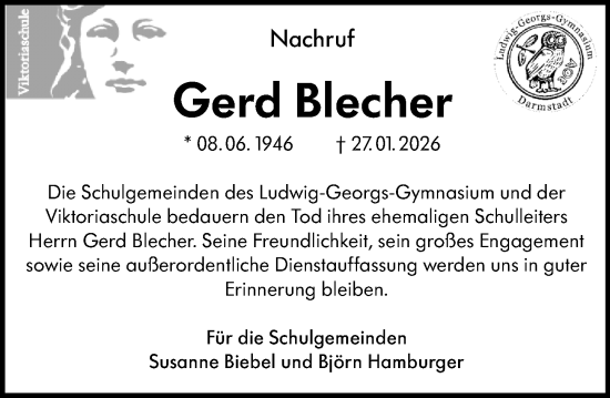 Traueranzeige von Gerd Blecher von Darmstädter Echo