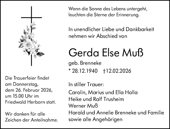 Traueranzeige von Gerda Else Muß von Dill Block