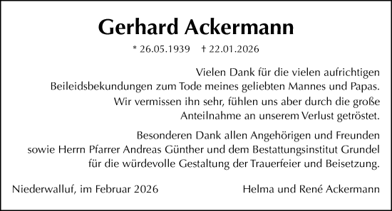Traueranzeige von Gerhard Ackermann von Wiesbadener Kurier