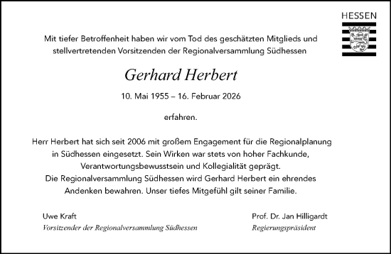 Traueranzeige von Gerhard Herbert von Starkenburger Echo