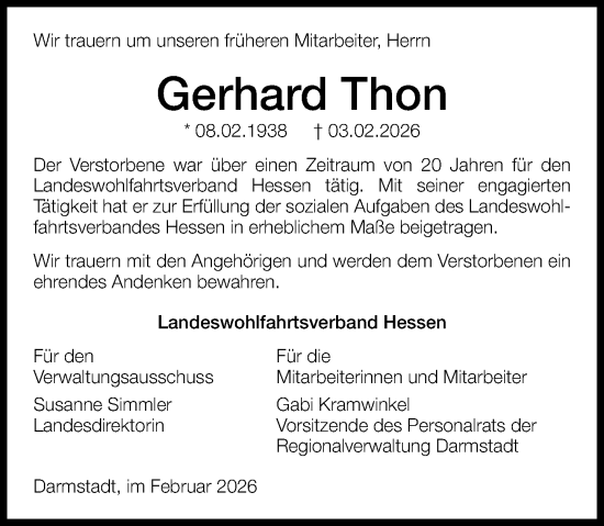 Traueranzeige von Gerhard Thon von Darmstädter Echo