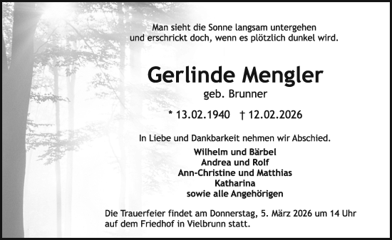 Traueranzeige von Gerlinde Mengler von Odenwälder Echo